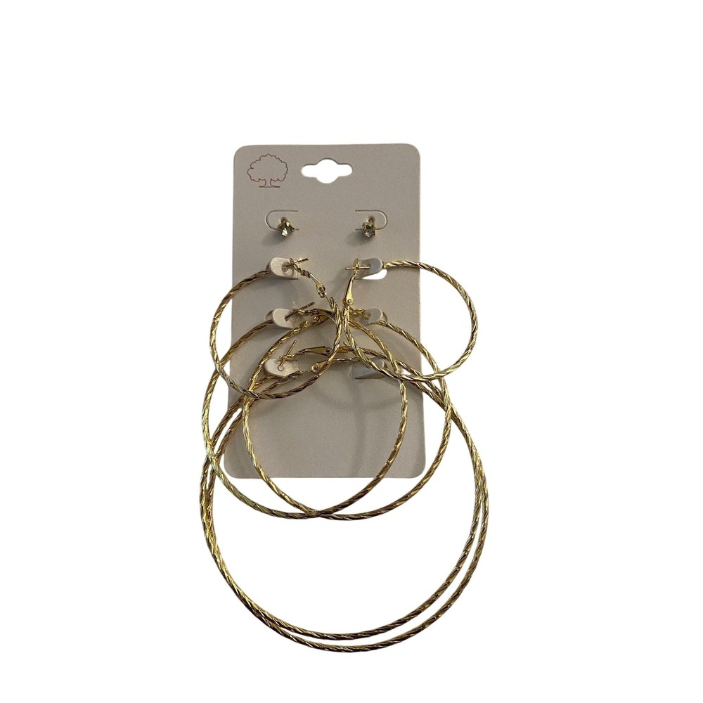 Fashion Jewelry Hoop Earrings Womens‎ Stud Set Gold Tone Lightweight